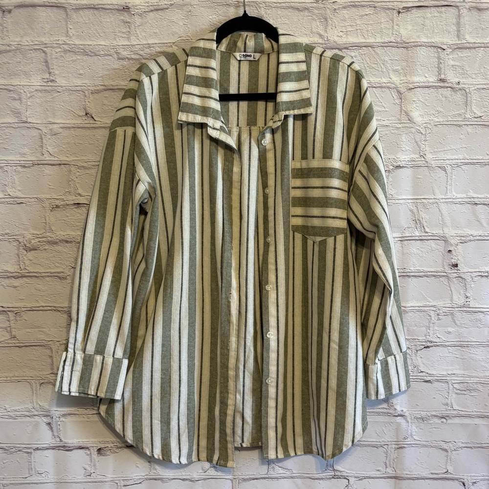 Co Sono Woven Striped Relaxed Button Down